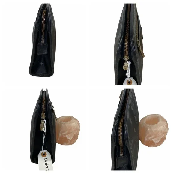 Authentic MCM Clutch Bag Black PVC Used Handbag Vintage On Sale - Picture 4 of 11